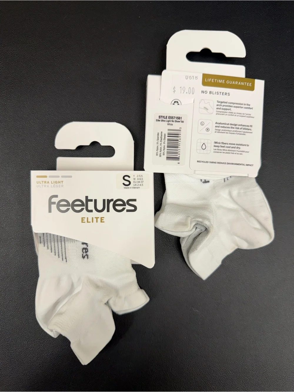 Feetures Elite Ultra-Light No-Show Socks - White